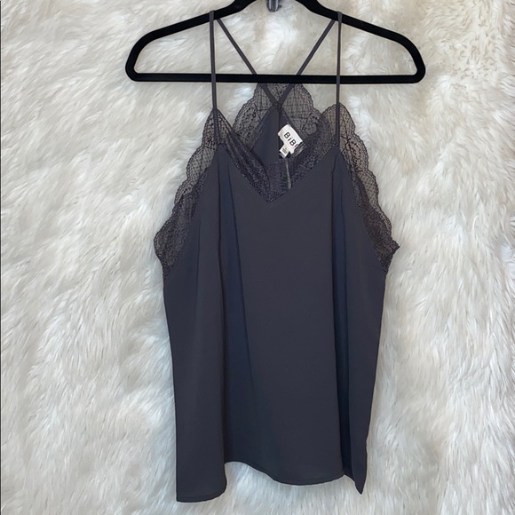 BiBi Tops - BIBI "LANDON" GRAY LACE CAMI